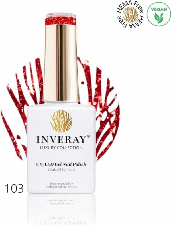 Inveray gellak - uv/led - gel polish nr. 103 - wish - professionele gelpolish ook voor thuis - hema 12 free - vegan - kleur rood - glitters - nagellak - nagels - manicure