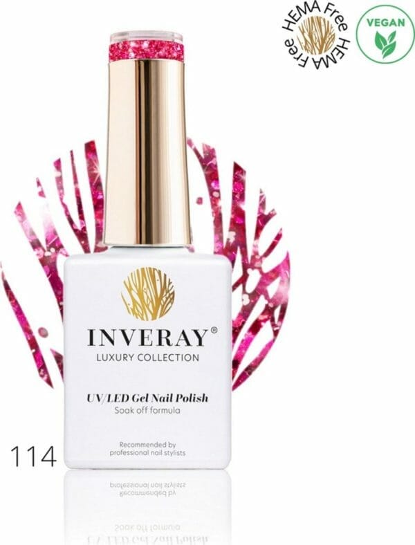 Inveray gellak - uv/led - gel polish nr. 114 - celebrity - professionele gelpolish ook voor thuis - hema 12 vrij- vegan - roze/rood - glitter nagellak - nagels