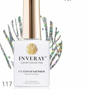 Inveray Gellak - UV/Led - Gel Polish Nr. 117 - Twinkle - Professionele Gelpolish ook voor thuis - HEMA 12 vrij Vegan - Kleur Zilver - Feestelijk - Glitter - Nagellak - Nagels -Manicure - Nagelstylist