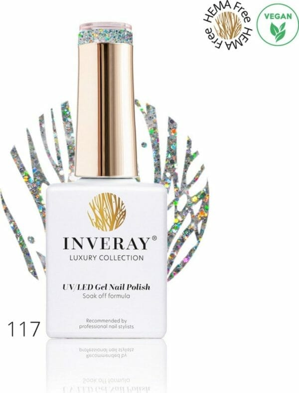 Inveray gellak - uv/led - gel polish nr. 117 - twinkle - professionele gelpolish ook voor thuis - hema 12 vrij vegan - kleur zilver - feestelijk - glitter - nagellak - nagels -manicure - nagelstylist