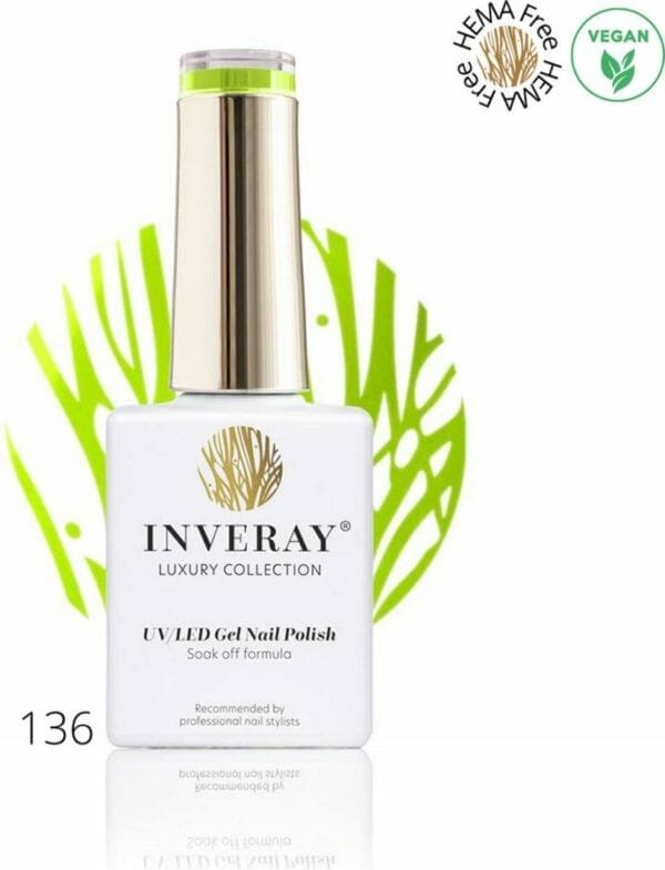 Inveray gellak - uv/led - gel polish nr. 136 - lime light - hema 12 free - professionele gelpolish ook voor thuis - fel groene nagellak