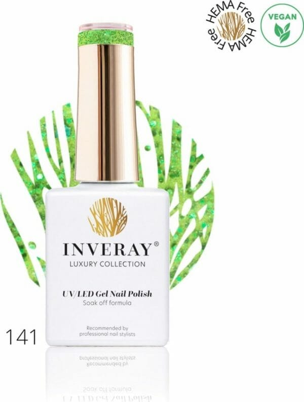 Inveray gellak - uv/led - gel polish nr. 141 - unforgettable - professionele gelpolish ook voor thuis - hema 12 free - glitter groen - manicure - nagelstylist