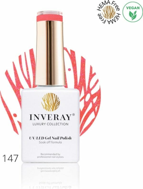 Inveray gellak - uv/led - gel polish nr. 147 - coral blush - professionele gelpolish ook voor thuis - hema 12 free - roze rood nagellak