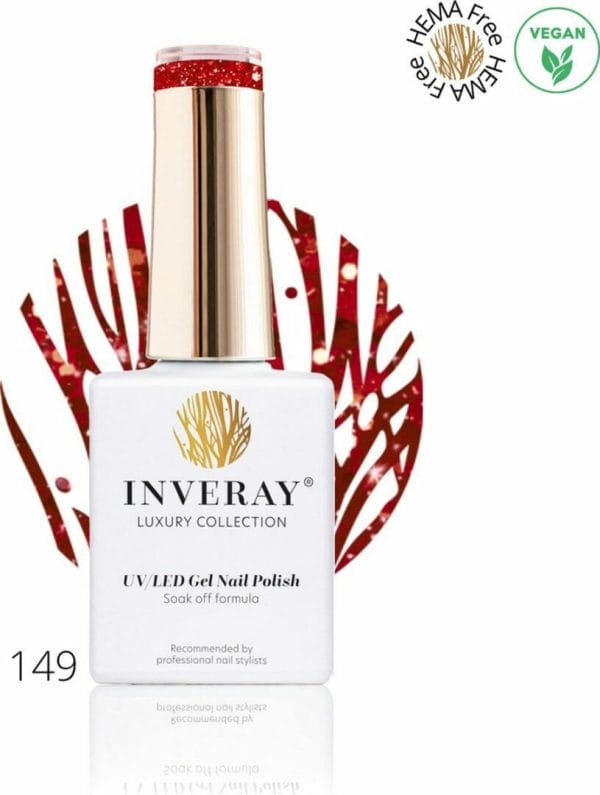 Inveray gellak - uv/led - gel polish nr. 149 - ruby flame - professionele gelpolish ook voor thuis - hema 12 free - rode glitter nagels