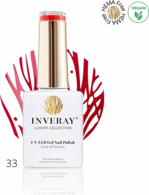 Inveray gellak - uv/led - gel polish nr. 33 - intimacy - professionele gelpolish ook voor thuis - hema 12 free - vegan - rode - nagellak - nagels - manicure - pedicure - nagelstylist