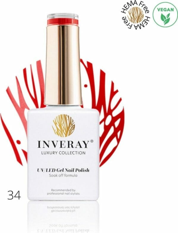 Inveray gellak - uv/led - gel polish nr. 34 - love - professionele gelpolish ook voor thuis - hema 12 free - vegan - fel rode - nagellak - nagels - manicure - pedicure