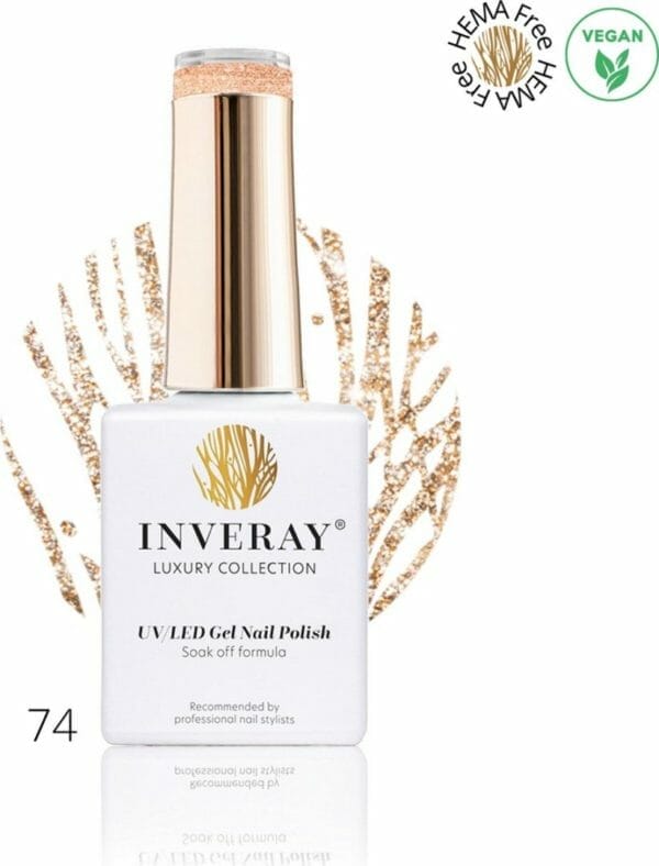 Inveray gellak - uv/led - gel polish nr. 74 - prestige - professionele gellak ook voor thuis - hema 12 vrij- vegan - goud - glitter - nagellak - nagels