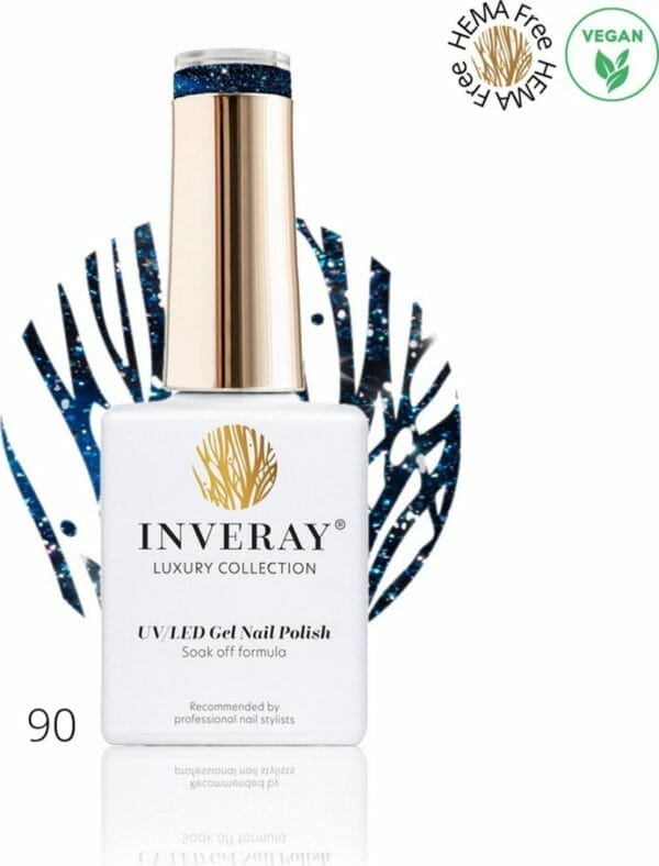 Inveray gellak - uv/led - gel polish nr. 90 - vision - professionele gellak ook voor thuis - hema 12 vrij - vegan - kleur blauw - glitter - manicure - nagelstylist