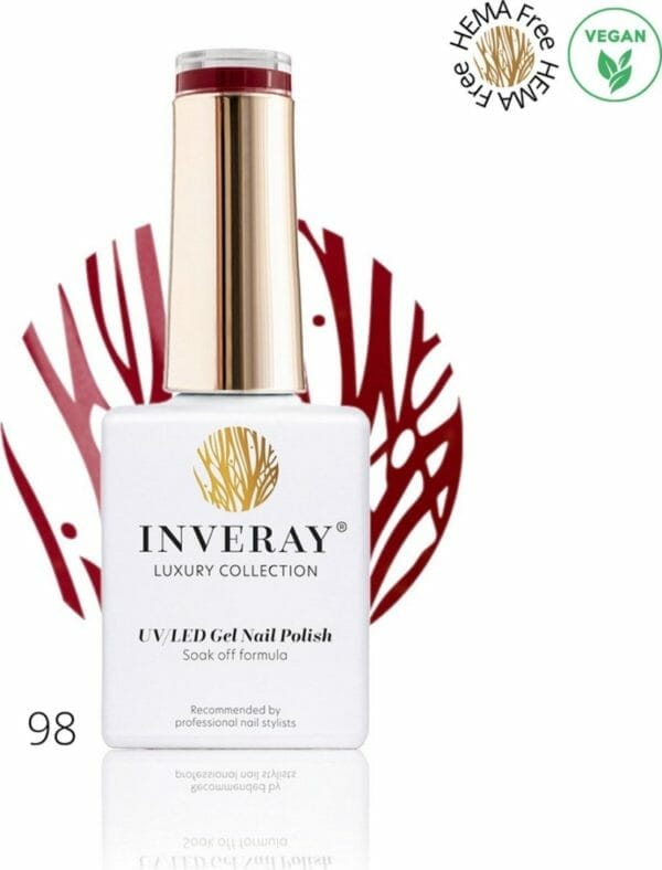 Inveray gellak - uv/led - gel polish nr. 98 - empire - professionele gelpolish ook voor thuis - hema 12 free - vegan - kleur bordeaux rood - nagellak - nagels - manicure