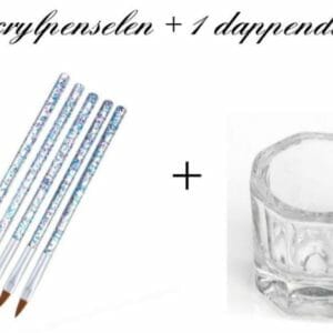 Jawes- Acrylpenselen inclusief dappendish - 5+1 stuks - Acrylnagels- Arcyl Penselen- Glazen dappendish- Acryl- Polygel- Nagellak- Gelnagels- Nagelgereedschap- Nail art