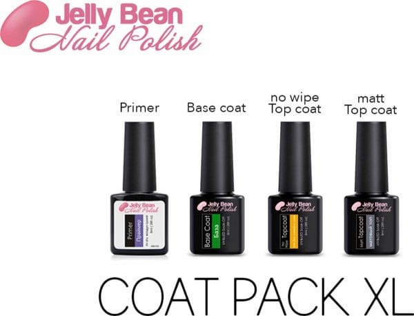 Jelly Bean Nail Polish Gel Nagellak - Coat pack XL - Base & Top coat nagellak set - Gel nagellak - UV gellak set - Topcoat - Basecoat - Primer - UV Nagellak 8ml