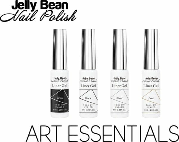 Jelly bean nail polish gel liner essential pack - gel liner set - nail art line gel wit - zwart - zilver - goud- uv gellak liner