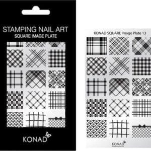 KONAD Square Image Plate 13 met 15 stamping nail art geïnspireerd door ' RUIT ' & ' KARO ': Schotse ruit en andere ruit-stoffen!