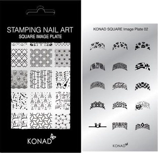KONAD Square nagel stempelplaat 02 met 15 ' FRENCH MANICURE ' nagel stempel motieven.
