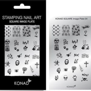 KONAD Square nail stempel 04 met 28 ' SKULL ROCK N ROLL ' stempel motieven.