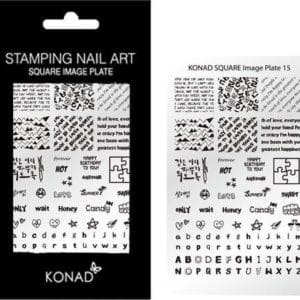 KONAD Square stempel sjablonen plaat 15 met 77 nagel sjablonen geïnspireerd door ' LIEFDE ' incl. alfabet en verschillende prints.