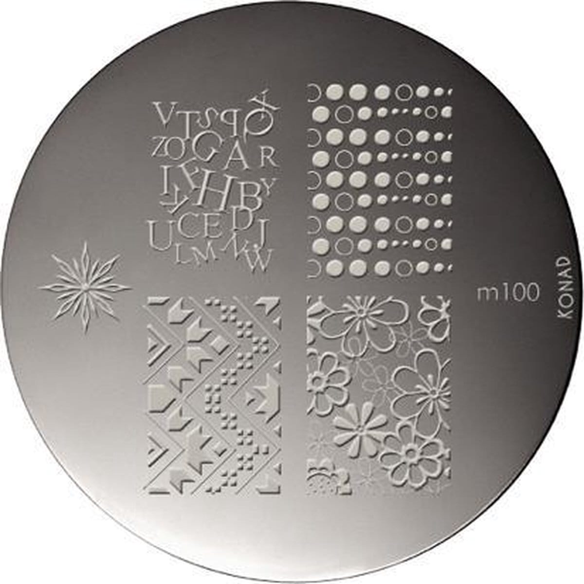 Konad nagel stempel m100 met 5 nagel figuurtjes (letters, bloemen, ster en andere motieven). Konad nagel stempel m100 met 5 nagel figuurtjes (letters, bloemen, ster en andere motieven).