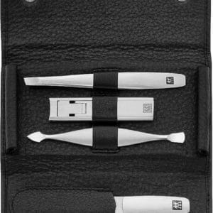 Kalfsleer Pocket Twinox Manicure 4-Delige Set, Zwart