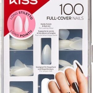 Kiss Gellak 100 Full Cover Nails - Kunstnagels - 100 stuks - Nepnagels - Doorzichtig - Lang stiletto