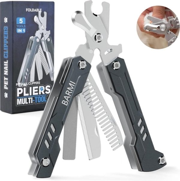 Klauwschaar voor honden, katten, klauwsnijder, 5 in 1 multitool met nagelvijl, kam, nagelknipper, haarverwijderaar, nagelschaartje, veiligheidsspijkersnijder voor middelgrote en kleine huisdieren, klauwverzorging