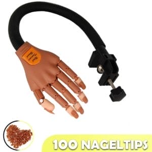 Kleq - Oefenhand voor Nagels - Nailtrainer - Nail Art - Kunstnagels - Nepnagels - Polygel - Acryl Nagels - incl 100 Nageltips