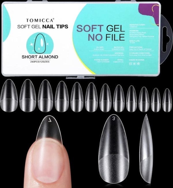 Korte amandel nageltips-240 stuks full cover zachte gel tips nageltips amandel korte nageltips kunstnagels voor nagelstudio's en diy nail art,12 maten