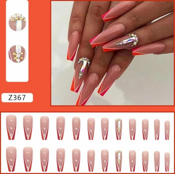 Kunstnagels - nep nagels - plak nagels - diamandjes - steentjes - press on nails - 24 stuks - secondenlijm + nagelpatches - vijl - bokkepootje - alcoholdoekje