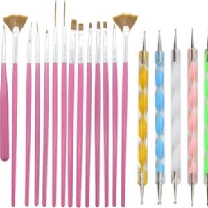 LOUZIR Luxe 20 delige Roze nail art set - set van 15 Penselen -set van 5 dotting tools