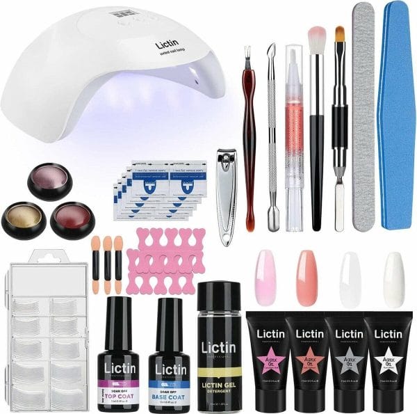 Lictin - Complete Professionele Gel Nagels Kit - Met gratis 36W UV LED Lamp - Nagelverlenging + 4 Gekleurde Poly Gel; clear, pure white, dark salmon, Pink - Professionele Gel Nagellak -