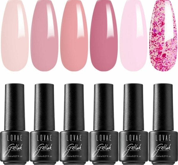 Lovae Cosmetics Gellak - 6-delige Set - Gel Nagellak - Pink Fashion - Gellac - 8ML