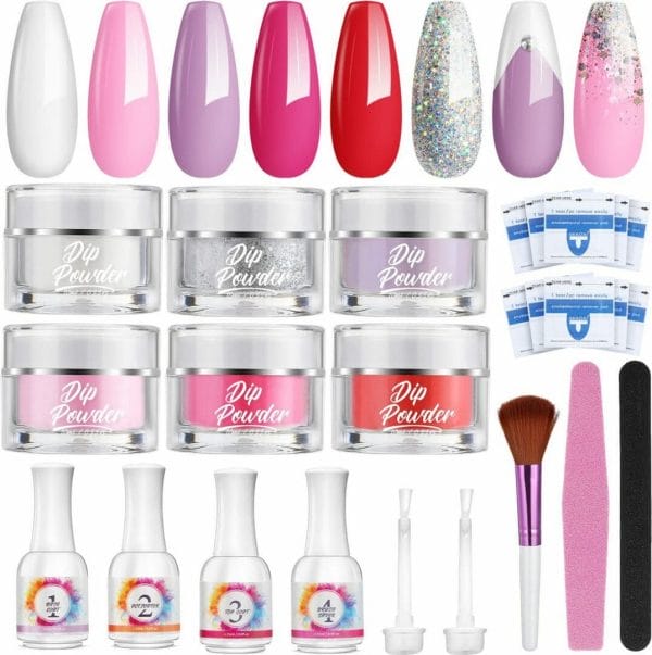 Luckyfine Dipping Powder Nailset - starter kit - Aanvul Kit - 8 kleuren - dip poeder - meest complete starterspakket - nagelset - cadeau voor vrouwen