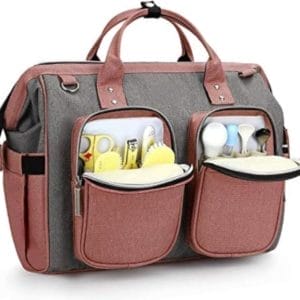 Luiertas pop - Verzorginstas pop - Pop verzorgingsset - Luiertas speelgoed - Luiertas speelgoed - 38 x 22 x 34 cm - Roze/Grijs