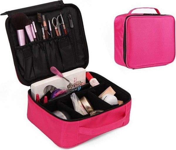 Make-up koffer - cosmetica koffer - visagie opbergtas - beauty organizer met verstelbare vakken - roze