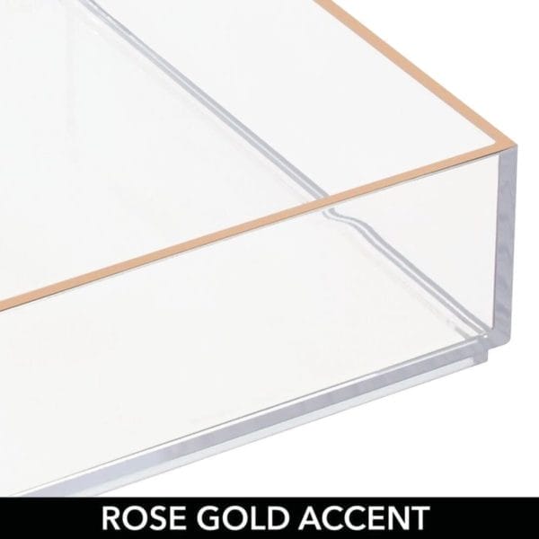 Make upkwastenhouder cosmetica organizer standaard voor badkamer en kaptafel plastic met 3 compartimenten doorzichtig/roségoud