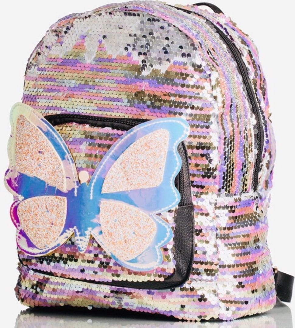 Meisjes Rugtas Schooltas Roze Zilver Regenboog Kinder Rugzak 22X32CM School rugtas Glitter Vlinder Pailletten Parelmoer