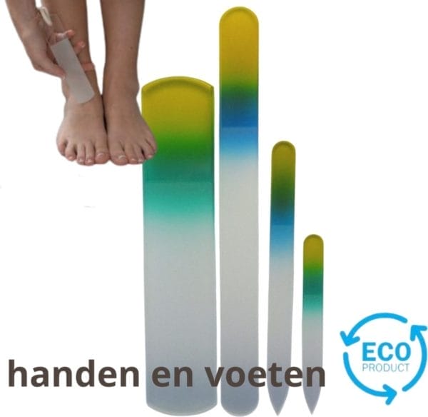 Milano glasvijl pakket geschikt voor handen en voeten- onverslijtbaar - nina - voetvijl - nagelvijl - leuk moederdag cadeau kado -groen geel