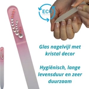 Milano Kristal Glas Nagelvijl - Glass Nailfile - Levenslang - Roze met steentjes 90