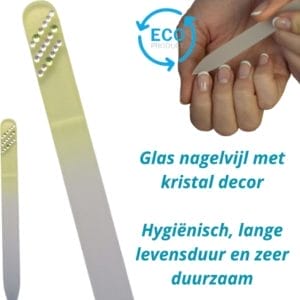 Milano Kristal Glas Nagelvijl - Glass Nailfile - Onverslijtbaar - Glazen vijl - Geel met steentjes 026