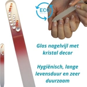 Milano Kristal Glas Nagelvijl - Glass Nailfile - Rood met steentjes - Levenslang mee 75