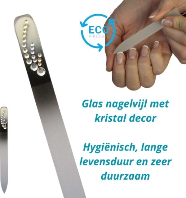 Milano kristal glas nagelvijl - glass nailfile - zwart met steentjes - levenslang mee - 99