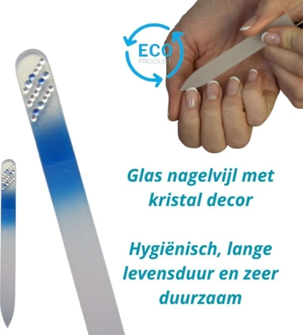 Milano kristal glas nagelvijl - glass nail file - levenslang mee - blauw met steentjes 83