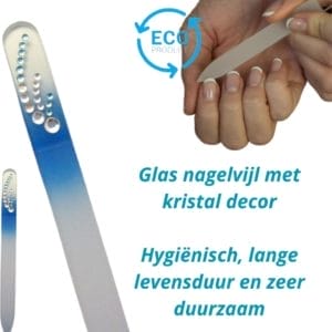 Milano Kristal glas nagelvijl - Glass Nailfile - gaat levenslang mee - Blauw met steentjes 76