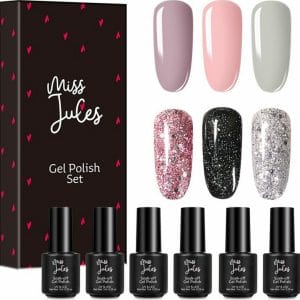 Miss Jules - 6-Delige Gellak Starterspakket - Nagellak - Kleur Grijs, Roze & Glitter - Glanzend & Dekkend resultaat