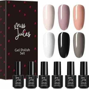 Miss Jules - 6-Delige Gellak Starterspakket - Nagellak - Kleur Nude, Wit & Grijs - Glanzend & Dekkend resultaat