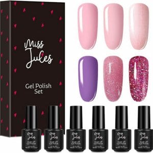 Miss Jules - 6-Delige Gellak Starterspakket - Nagellak - Kleur Paars, Roze & Glitter - Glanzend & Dekkend resultaat