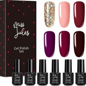 Miss Jules - 6-Delige Gellak Starterspakket - Nagellak - Kleur Rood, Paars & Glitter - Glanzend & Dekkend resultaat