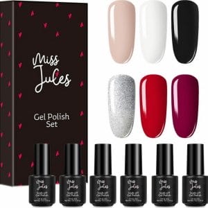 Miss Jules - 6-Delige Gellak Starterspakket - Nagellak - Kleur Rood, Zwart & Glitter - Glanzend & Dekkend resultaat