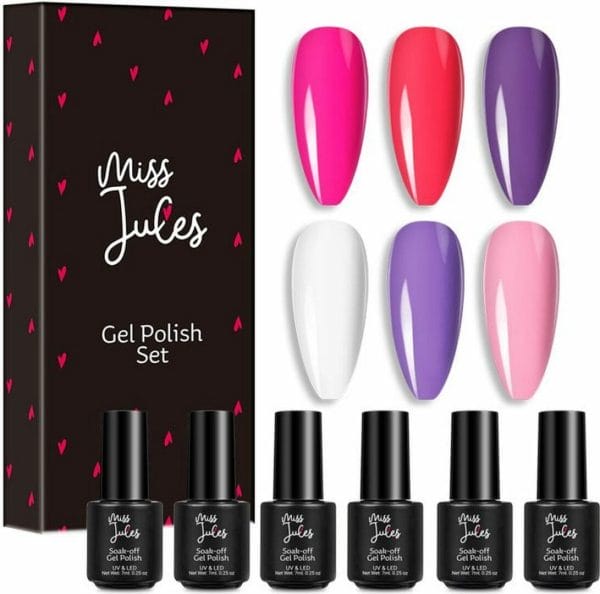 Miss jules - 6-delige gellak starterspakket - nagellak - kleur roze, grijs & glitter - glanzend & dekkend resultaat