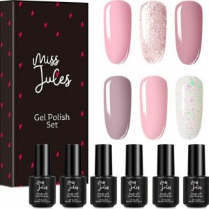Miss Jules - 6-Delige Gellak Starterspakket - Nagellak - Kleur Roze & Glitter - Glanzend & Dekkend resultaat