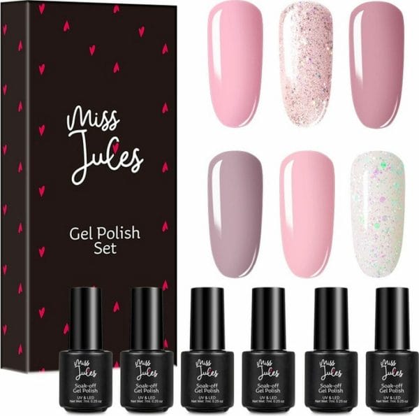 Miss Jules - 6-Delige Gellak Starterspakket - Nagellak - Kleur Roze & Glitter - Glanzend & Dekkend resultaat